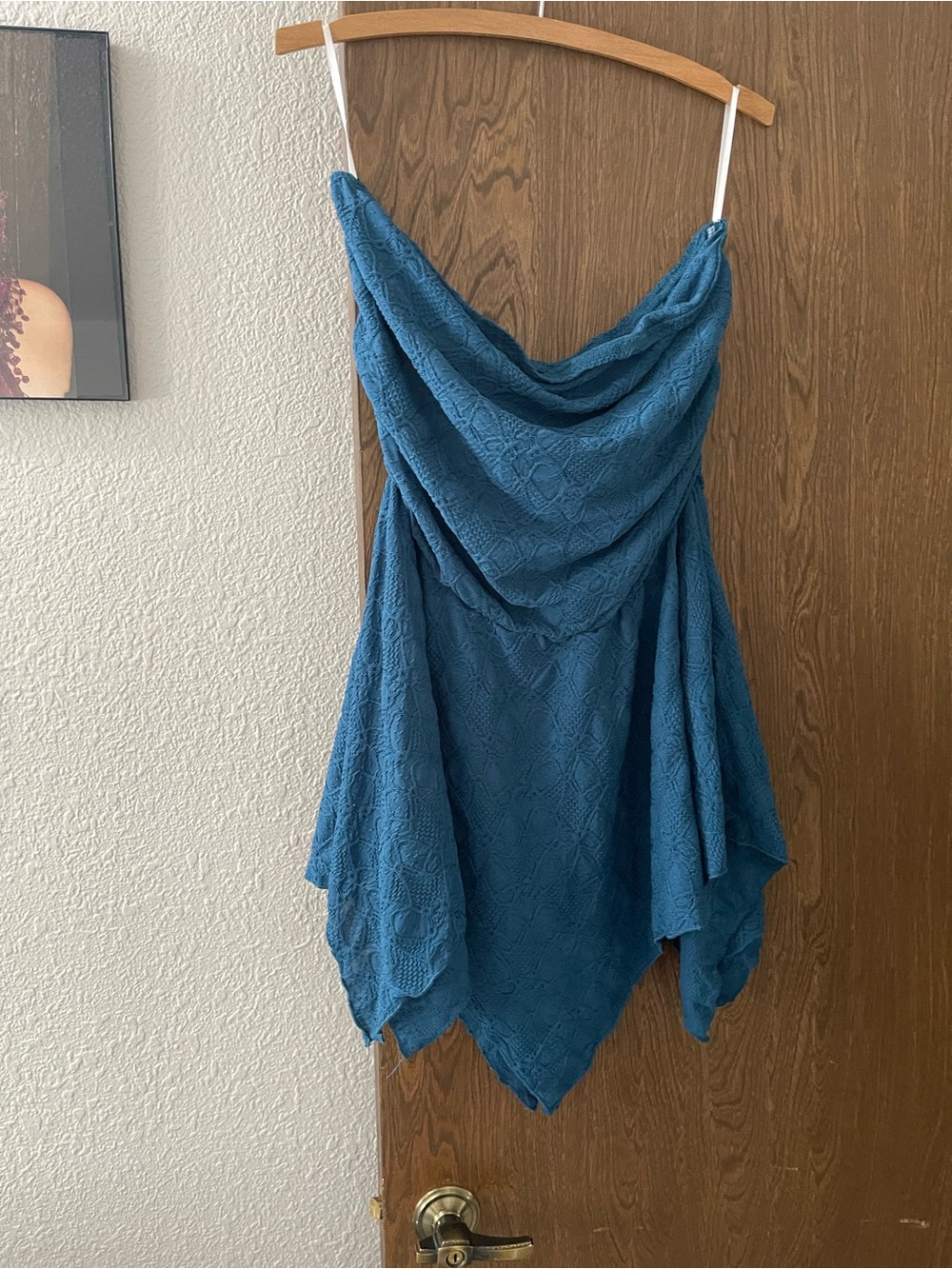 Teal Lace Handkerchief Hem Dress